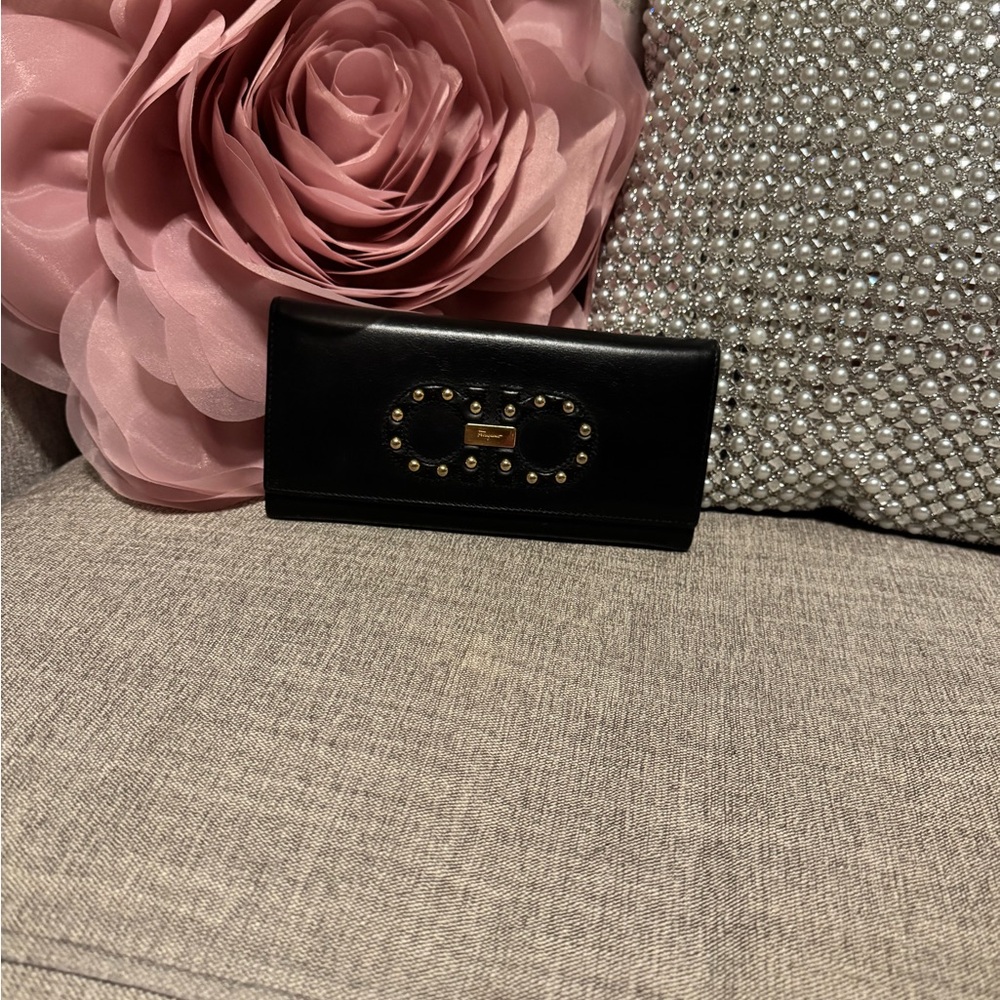 Salvatore Ferragamo Black Studded wallet